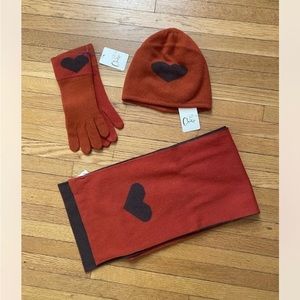 Portolano Woman’s  Wool & Angora Knit Set Hat Gloves Scarf  Cinnamon/Dark Brown
